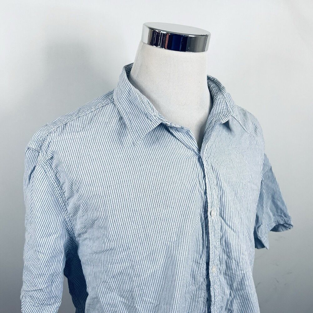 California Shirt Co 2XL Short Sleeve Seersucker Blue White Striped Cotton